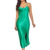 imageALCEA ROSEA Womens Long Satin Slip Dress Nightgowns Sexy Lingerie Adjustable Strap Midi Dress Silky Gown V Neck Under DressGreen