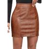 imageALCEA ROSEA Womens Pu Leather High Waist Skirt Bodycon Faux Leather Mini Short Zipper Front Work Office A line Pencil Skirts7817brown
