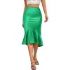 imageALCEA ROSEA Womens Satin High Waisted Silk Aline Wedding Elegant Elastic Midi SkirtGreen 203