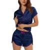 imageALCEA ROSEA Womens Silk Satin Pajamas Set 2 Piece Silky Pj Sets Sleepwear Loungewear Button Down Short Sleeve Bridesmaid PjsNavy 2