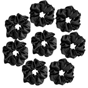 imageALCEA ROSEA Hair Ties Silk Scrunchies for Women Girls 8 Pack Satin Elastic Tie Scrunchie No Damage Ponytail Holders Hair Bands 88G8Black