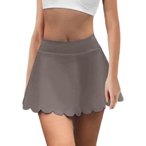 imageALCEA ROSEA Woman Athletic Mini Skirts Casual High Waisted Scalloped Hem Skorts with Pockets for Golf Tennis Sport 7885Grey