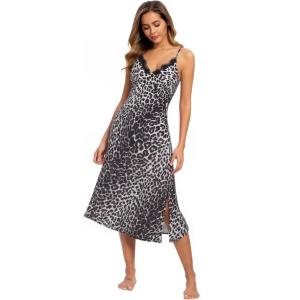 imageALCEA ROSEA Women Silk Satin Nightgown Sexy Lace Chemise Lingerie Long Sleepdress for Ladies Sleepwear Slip NegligeeWhite Leopard2