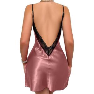 imageALCEA ROSEA Women Sleepwear Sexy Lingerie Nightgown Lace Chemise Satin Slip Silk Negligee Nightie3870pink