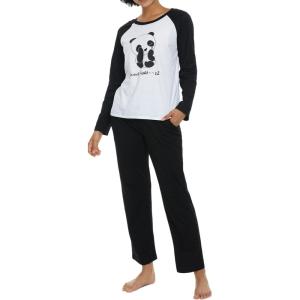 imageALCEA ROSEA Womens Cotton Sleepwear Cute PANDA Printed Short Sleeve pajama set Soft Pjs Nightwear with PocketsBlack01