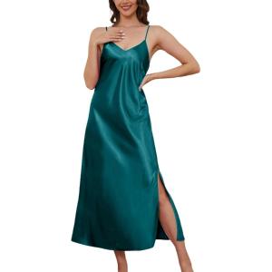 imageALCEA ROSEA Womens Long Satin Slip Dress Nightgowns Sexy Lingerie Adjustable Strap Midi Dress Silky Gown V Neck Under DressDark Turq1
