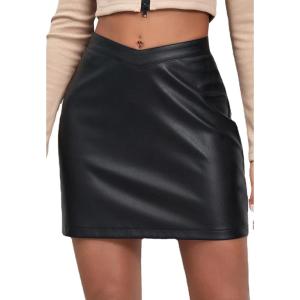 imageALCEA ROSEA Womens Pu Leather High Waist Skirt Bodycon Faux Leather Mini Short Zipper Front Work Office A line Pencil Skirts7815black