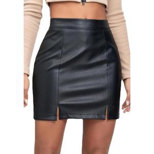 imageALCEA ROSEA Womens Pu Leather High Waist Skirt Bodycon Faux Leather Mini Short Zipper Front Work Office A line Pencil Skirts7817black