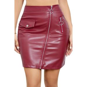 imageALCEA ROSEA Womens Pu Leather High Waist Skirt Bodycon Faux Leather Mini Short Zipper Front Work Office A line Pencil SkirtsWine