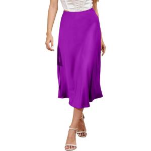 imageALCEA ROSEA Womens Satin High Waisted Silk Aline Wedding Elegant Elastic Midi Skirt7307violet