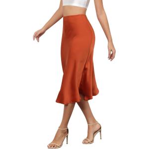 imageALCEA ROSEA Womens Satin High Waisted Silky Midi Skirt Elastic Aline Skirt for Wedding Party Work7302caramel