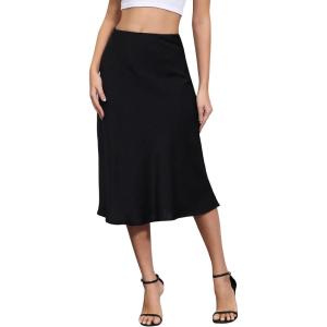 imageALCEA ROSEA Womens Satin High Waisted Silky Midi Skirt Elastic Aline Skirt for Wedding Party Work7302jet Black