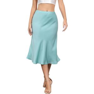 imageALCEA ROSEA Womens Satin High Waisted Silky Midi Skirt Elastic Aline Skirt for Wedding Party Work7302light Green