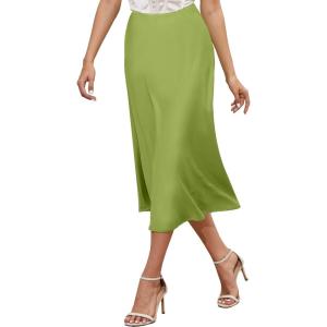 imageALCEA ROSEA Womens Satin High Waisted Silky Midi Skirt Elastic Aline Skirt for Wedding Party Work7307apple Green