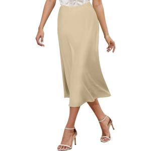 imageALCEA ROSEA Womens Satin High Waisted Silky Midi Skirt Elastic Aline Skirt for Wedding Party Work7307champagne