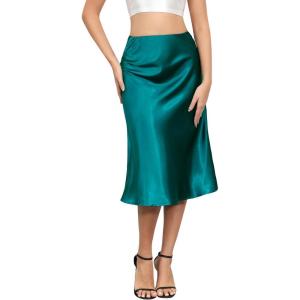imageALCEA ROSEA Womens Satin High Waisted Silky Midi Skirt Elastic Aline Skirt for Wedding Party WorkBlackish Green