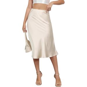 imageALCEA ROSEA Womens Satin High Waisted Silky Midi Skirt Elastic Aline Skirt for Wedding Party WorkChampagne