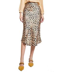 imageALCEA ROSEA Womens Satin High Waisted Silky Midi Skirt Elastic Aline Skirt for Wedding Party WorkLeopard