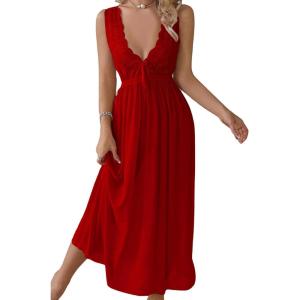 imageALCEA ROSEA Womens Sexy Lingerie Sheer Mesh Babydoll Sleepwear Pajamas Lace V Neck Sleeveless Chemise Nightgowns 3805Burgundy