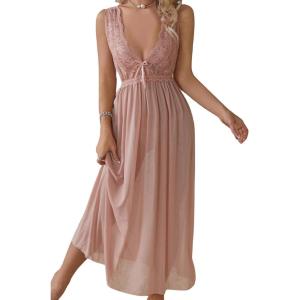 imageALCEA ROSEA Womens Sexy Lingerie Sheer Mesh Babydoll Sleepwear Pajamas Lace V Neck Sleeveless Chemise Nightgowns 3805Dirty Pink
