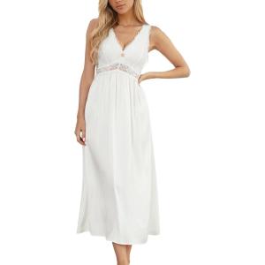 imageALCEA ROSEA Womens Sexy Lingerie Sheer Mesh Babydoll Sleepwear Pajamas Lace V Neck Sleeveless Chemise Nightgowns 3805Ivorysilky