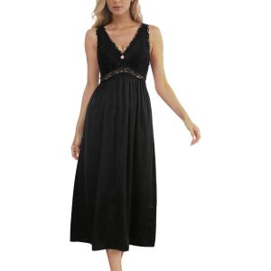 imageALCEA ROSEA Womens Sexy Lingerie Sheer Mesh Babydoll Sleepwear Pajamas Lace V Neck Sleeveless Chemise Nightgowns 3805Pitch Blacksilky