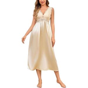 imageALCEA ROSEA Womens Sexy Nightgowns Long Floral Lace silky Lingerie supportive Chemises Full slip for Women Elegant Sleepwear123champagne