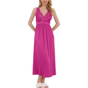 imageALCEA ROSEA Womens Sexy Nightgowns Long Floral Lace silky Lingerie supportive Chemises Full slip for Women Elegant Sleepwear123fuchsia Red