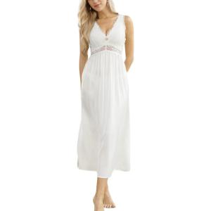 imageALCEA ROSEA Womens Sexy Nightgowns Long Floral Lace silky Lingerie supportive Chemises Full slip for Women Elegant Sleepwear123white