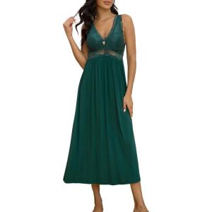imageALCEA ROSEA Womens Sexy Nightgowns Long Floral Lace silky Lingerie supportive Chemises Full slip for Women Elegant SleepwearDark Green