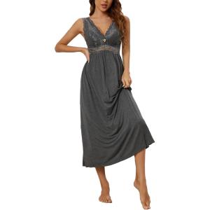 imageALCEA ROSEA Womens Sexy Nightgowns Long Floral Lace silky Lingerie supportive Chemises Full slip for Women Elegant SleepwearDark Greyjersey