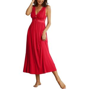 imageALCEA ROSEA Womens Sexy Nightgowns Long Floral Lace silky Lingerie supportive Chemises Full slip for Women Elegant SleepwearFlame Red