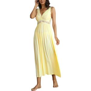 imageALCEA ROSEA Womens Sexy Nightgowns Long Floral Lace silky Lingerie supportive Chemises Full slip for Women Elegant SleepwearLight Yellowjersey