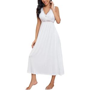 imageALCEA ROSEA Womens Sexy Nightgowns Long Floral Lace silky Lingerie supportive Chemises Full slip for Women Elegant SleepwearWhitejersey
