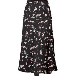 imageALCEA ROSEA Womens Silky Satin Midi Skirt High Waist Elastic Waist A Line Skirt with Slit7819jet Black