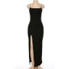 imageALCEA ROSEA Womens Satin Dress Backless Spaghetti Strap Cocktail Dress Wedding Guest Evening Party Midi Dresses with Slit5717black