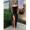imageALCEA ROSEA Womens Satin Dress Backless Spaghetti Strap Cocktail Dress Wedding Guest Evening Party Midi Dresses with Slit5717black
