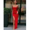 imageALCEA ROSEA Womens Satin Dress Backless Spaghetti Strap Cocktail Dress Wedding Guest Evening Party Midi Dresses with Slit5717red