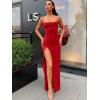 imageALCEA ROSEA Womens Satin Dress Backless Spaghetti Strap Cocktail Dress Wedding Guest Evening Party Midi Dresses with Slit5717red