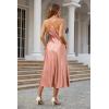 imageALCEA ROSEA Womens Satin Dress Backless Spaghetti Strap Cocktail Dress Wedding Guest Evening Party Midi Dresses with SlitRose Pink