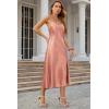 imageALCEA ROSEA Womens Satin Dress Backless Spaghetti Strap Cocktail Dress Wedding Guest Evening Party Midi Dresses with SlitRose Pink