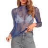 imageALCEA ROSEA Womens Mesh See Through Tops Lace Blouse Floral Sheer Long Sleeve Tops for Women1819blue