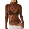 imageALCEA ROSEA Womens Mesh See Through Tops Lace Blouse Floral Sheer Long Sleeve Tops for Women1819brown
