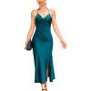 imageALCEA ROSEA Womens Satin Dress Backless Spaghetti Strap Cocktail Dress Wedding Guest Evening Party Midi Dresses with SlitBlackish Green2
