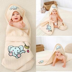imageALCEA ROSEA UnisexBaby Newborn Panda Print Hooded Baby Blanket Organic Cotton Wearable Blanket Sleep Bag Blanket Sleeper for Baby PandaElephant
