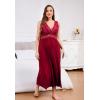 imageALCEA ROSEA Plus Size Womens Sexy Lace Full length Silky Nightgowns Oversized Elegant Lingerie V Neck Sleeveless Sleepwear023burgundy