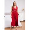 imageALCEA ROSEA Plus Size Womens Sexy Lace Full length Silky Nightgowns Oversized Elegant Lingerie V Neck Sleeveless Sleepwear023flame Red