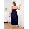 imageALCEA ROSEA Plus Size Womens Sexy Lace Full length Silky Nightgowns Oversized Elegant Lingerie V Neck Sleeveless Sleepwear123navy