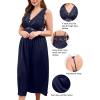 imageALCEA ROSEA Plus Size Womens Sexy Lace Full length Silky Nightgowns Oversized Elegant Lingerie V Neck Sleeveless Sleepwear123navy
