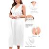 imageALCEA ROSEA Plus Size Womens Sexy Lace Full length Silky Nightgowns Oversized Elegant Lingerie V Neck Sleeveless Sleepwear123white